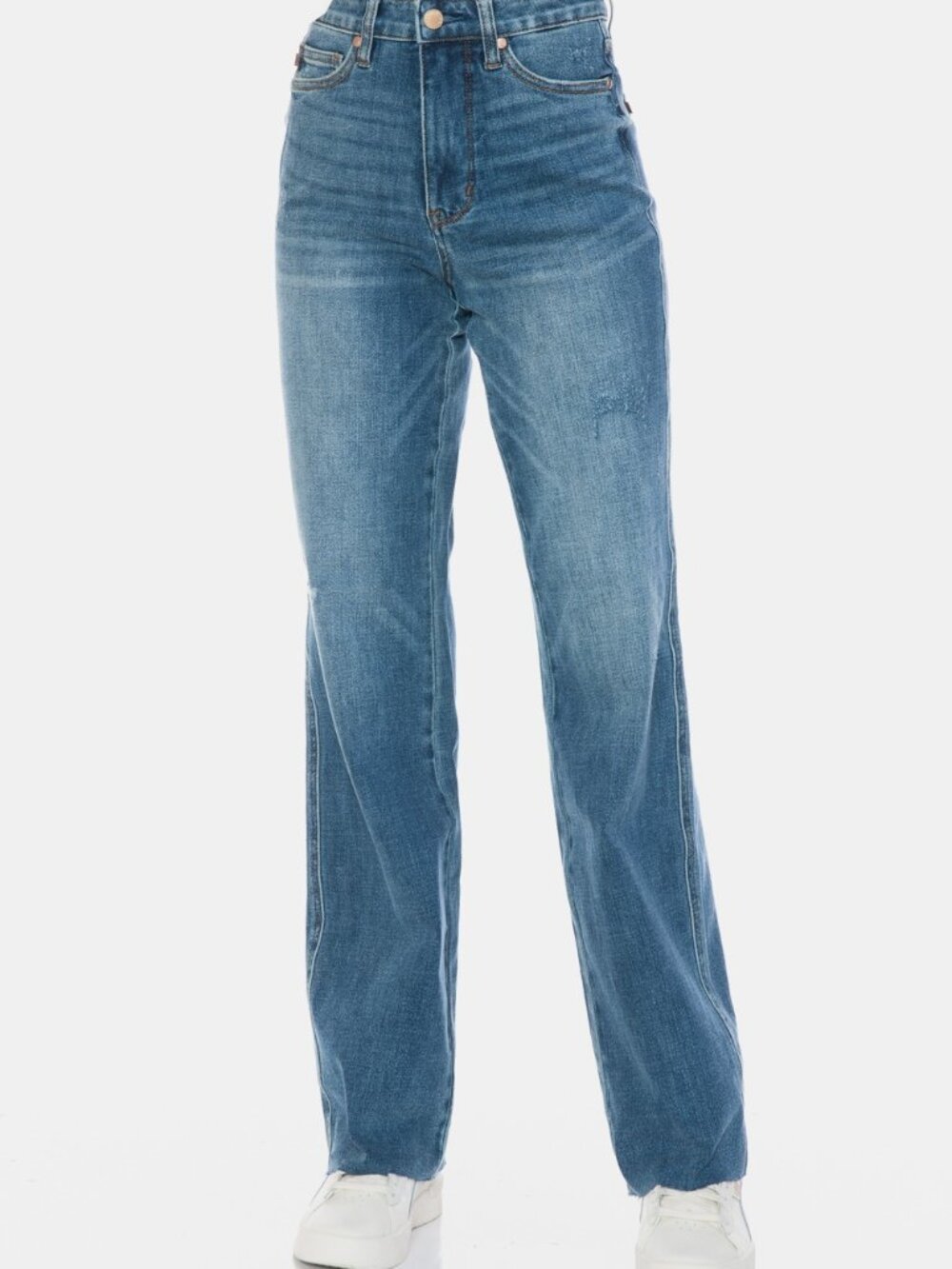 Judy Blue Full Size Tummy Control Cut Raw Hem Straight Jeans